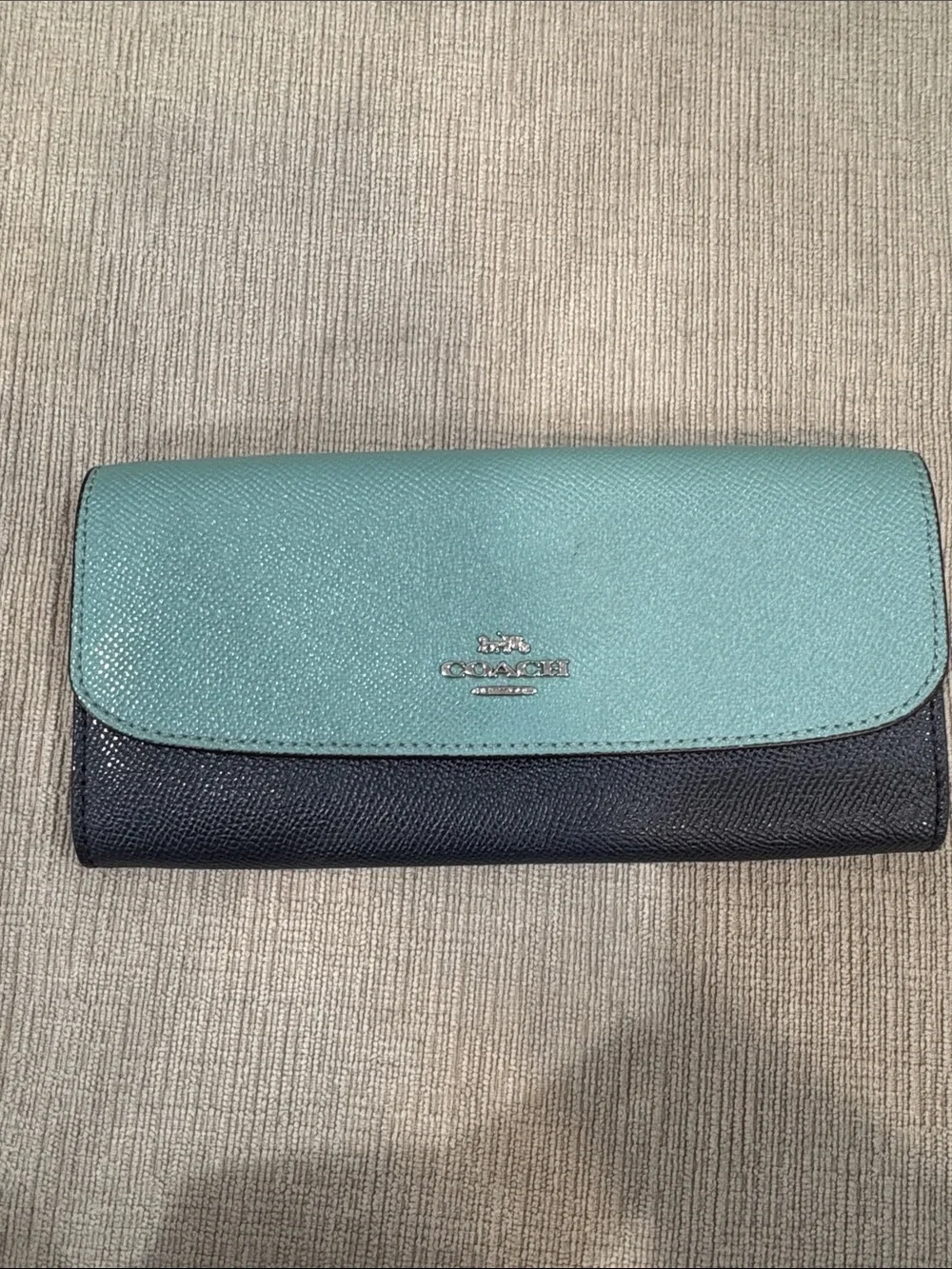 Coach Two-Tone Light Blue and Navy Leather Continental Wallet